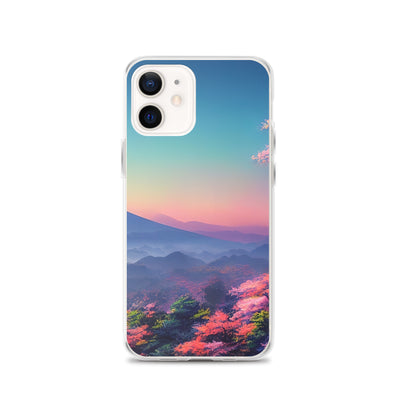Berg und Wald mit pinken Bäumen - Landschaftsmalerei - iPhone Schutzhülle (durchsichtig) berge xxx iPhone 12