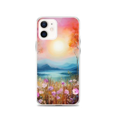 Berge, See, pinke Bäume und Blumen - Malerei - iPhone Schutzhülle (durchsichtig) berge xxx iPhone 12