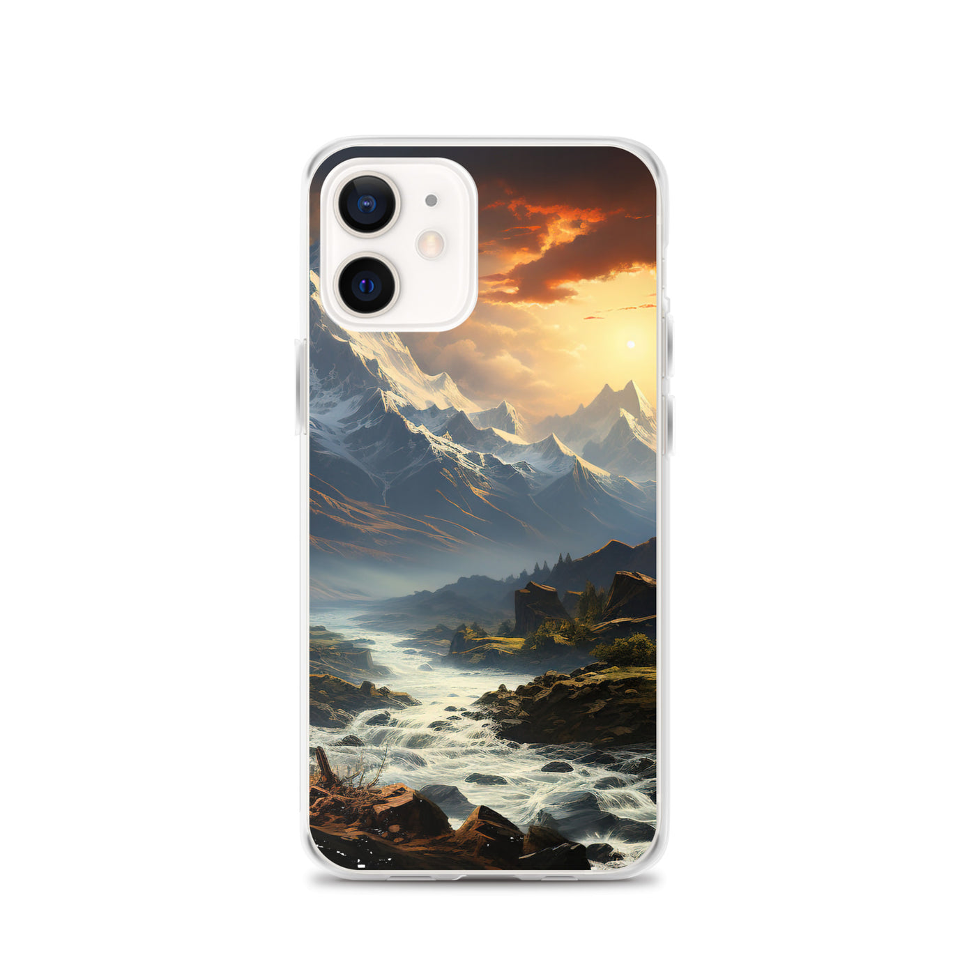 Berge, Sonne, steiniger Bach und Wolken - Epische Stimmung - iPhone Schutzhülle (durchsichtig) berge xxx iPhone 12