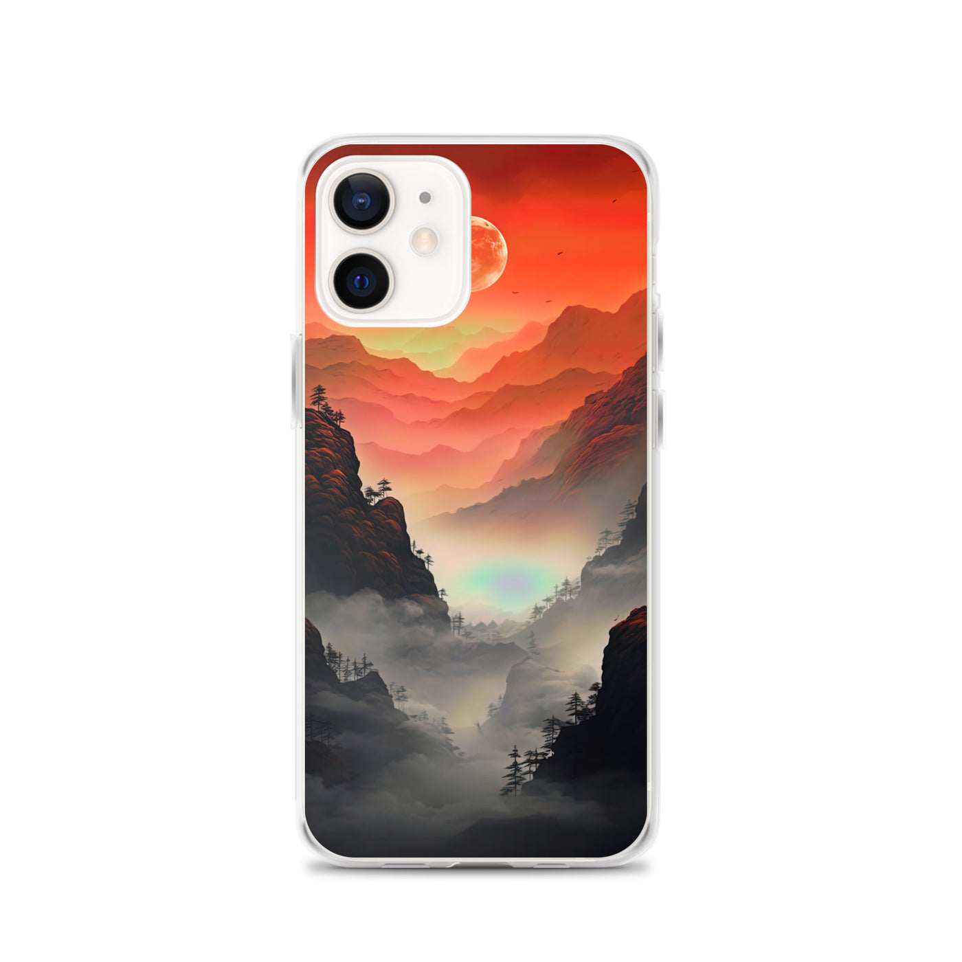 Gebirge, rote Farben und Nebel - Episches Kunstwerk - iPhone Schutzhülle (durchsichtig) berge xxx iPhone 12