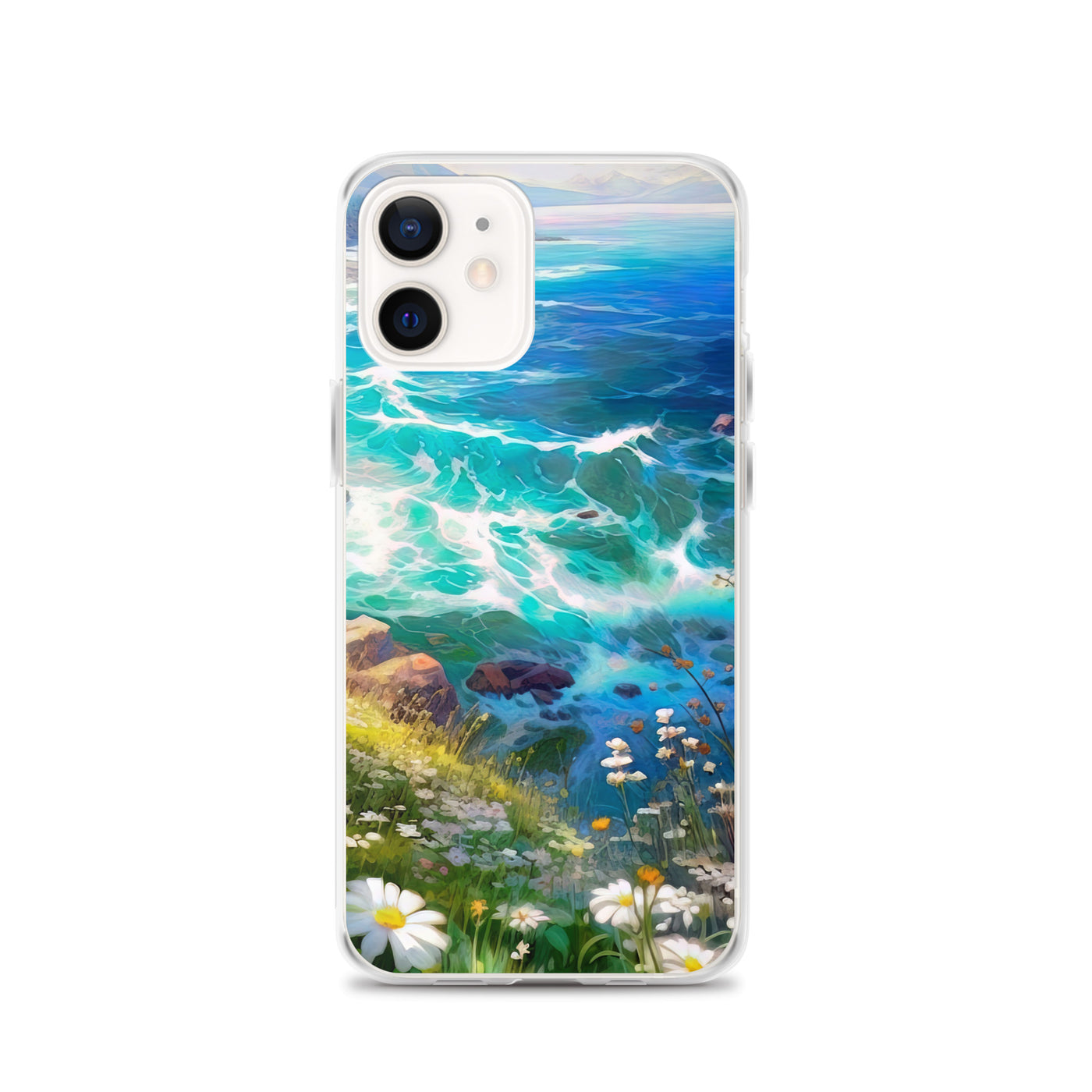 Berge, Blumen, Fluss und Steine - Malerei - iPhone Schutzhülle (durchsichtig) camping xxx iPhone 12