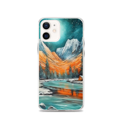 Berglandschaft und Zelte - Nachtstimmung - Landschaftsmalerei - iPhone Schutzhülle (durchsichtig) camping xxx iPhone 12
