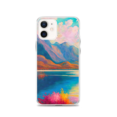 Berglandschaft und Bergsee - Farbige Ölmalerei - iPhone Schutzhülle (durchsichtig) berge xxx iPhone 12