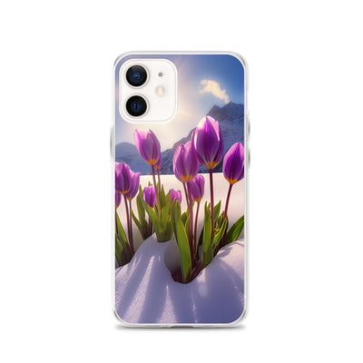 Tulpen im Schnee und in den Bergen - Blumen im Winter - iPhone Schutzhülle (durchsichtig) berge xxx iPhone 12