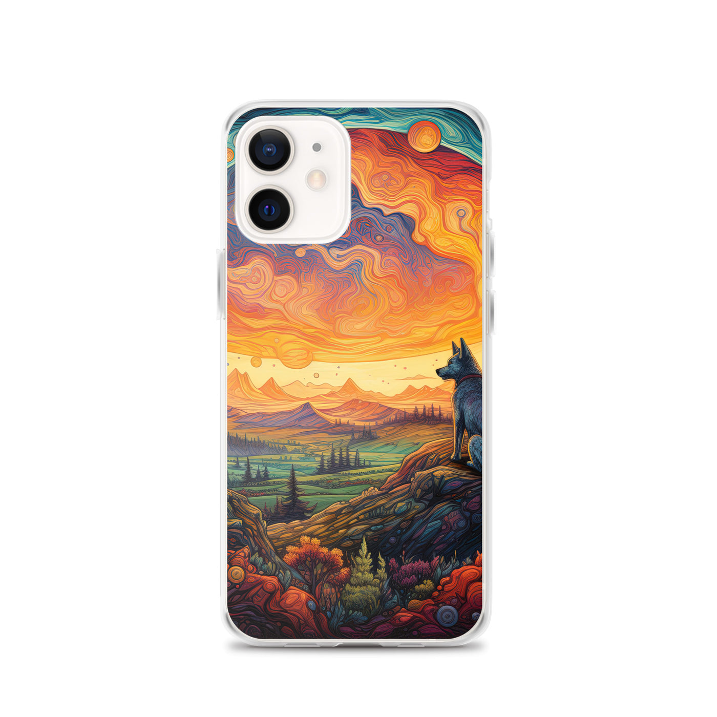 Hund auf Felsen - Epische bunte Landschaft - Malerei - iPhone Schutzhülle (durchsichtig) camping xxx iPhone 12
