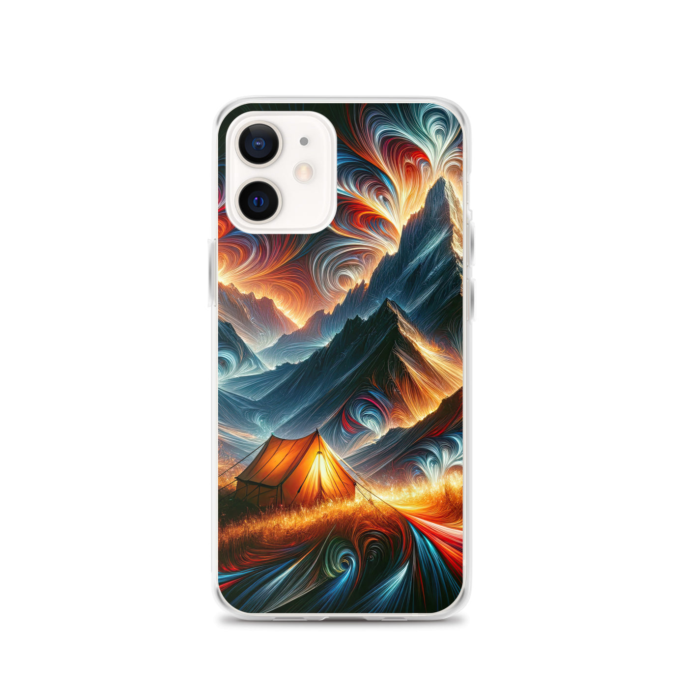 Abstrakte Kunst der Alpen, wo die Berge mit dynamischen Farben und Mustern pulsieren und eine Szene Energie schaffen - Schutzhülle camping xxx yyy zzz iPhone 12