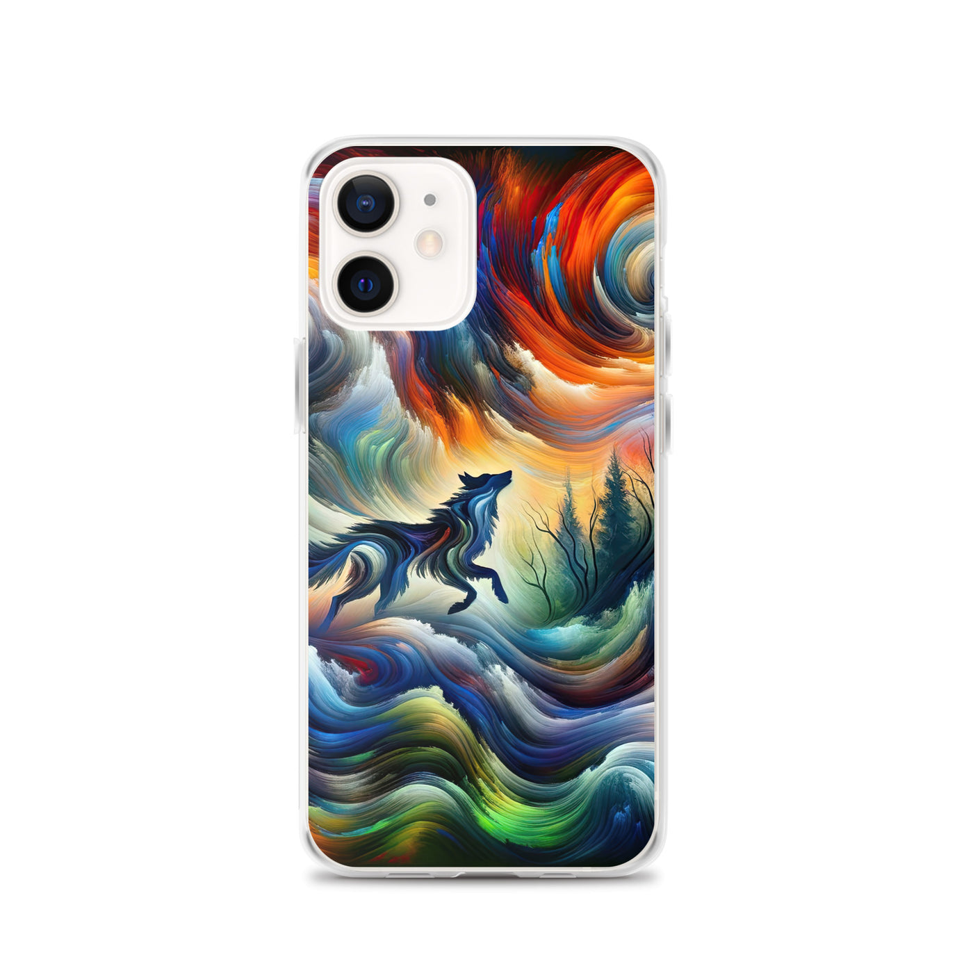Alpen Abstraktgemälde mit Wolf Silhouette in lebhaften Farben (AN) - iPhone Schutzhülle (durchsichtig) xxx yyy zzz iPhone 12