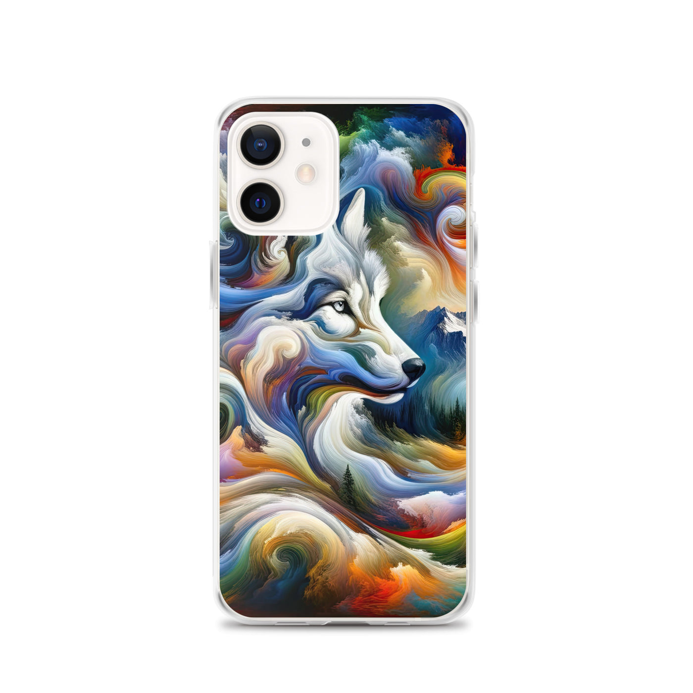 Abstraktes Alpen Gemälde: Wirbelnde Farben und Majestätischer Wolf, Silhouette (AN) - iPhone Schutzhülle (durchsichtig) xxx yyy zzz iPhone 12