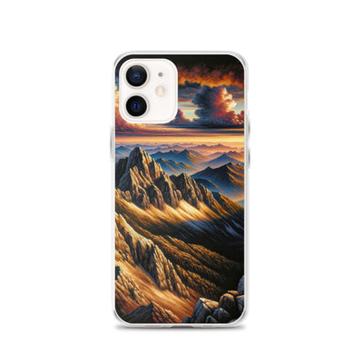 Alpen in Abenddämmerung: Acrylgemälde mit beleuchteten Berggipfeln - iPhone Schutzhülle (durchsichtig) berge xxx yyy zzz iPhone 12