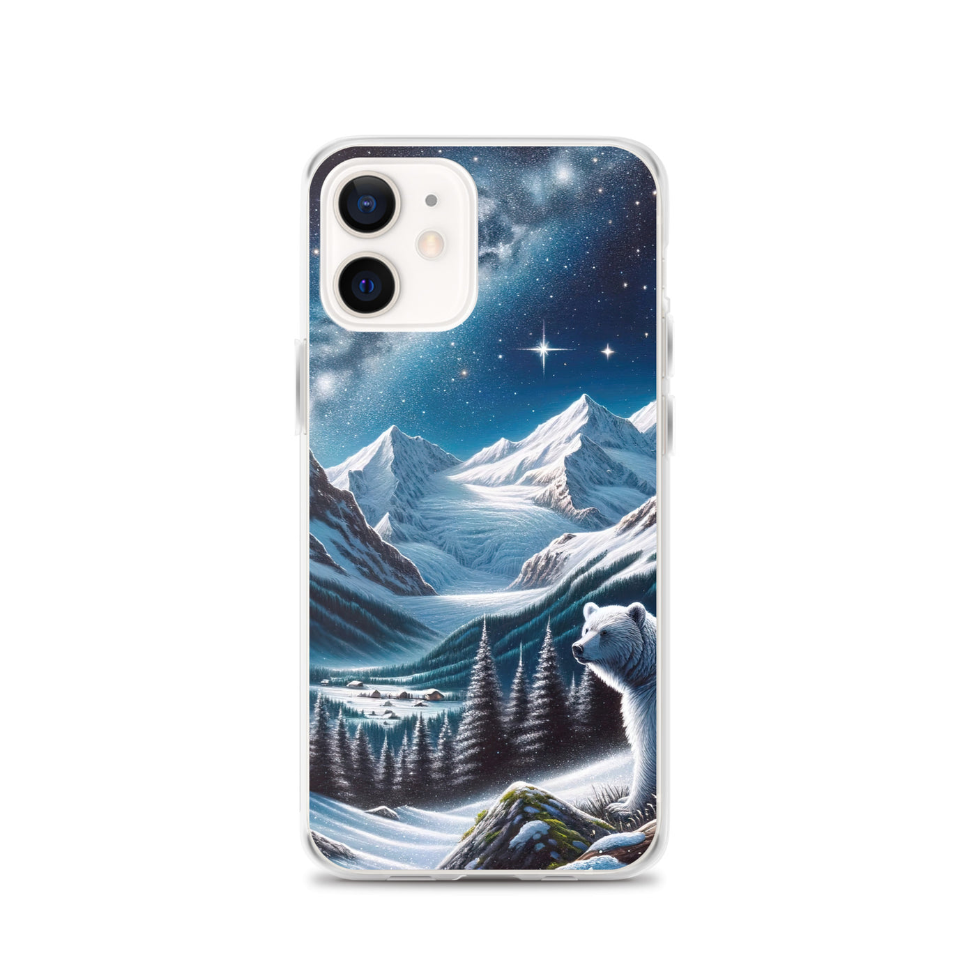 Sternennacht und Eisbär: Acrylgemälde mit Milchstraße, Alpen und schneebedeckte Gipfel - iPhone Schutzhülle (durchsichtig) camping xxx yyy zzz iPhone 12
