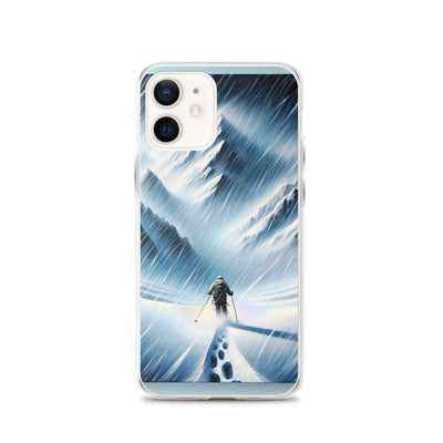 Wanderer und Bergsteiger im Schneesturm: Acrylgemälde der Alpen - iPhone Schutzhülle (durchsichtig) wandern xxx yyy zzz iPhone 12
