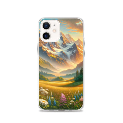 Heitere Alpenschönheit: Schneeberge und Wildblumenwiesen - iPhone Schutzhülle (durchsichtig) berge xxx yyy zzz iPhone 12