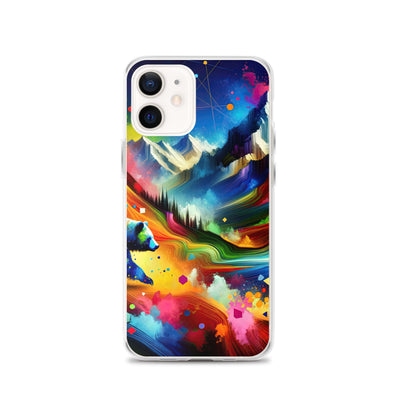 Neonfarbener Alpen Bär in abstrakten geometrischen Formen - iPhone Schutzhülle (durchsichtig) camping xxx yyy zzz iPhone 12