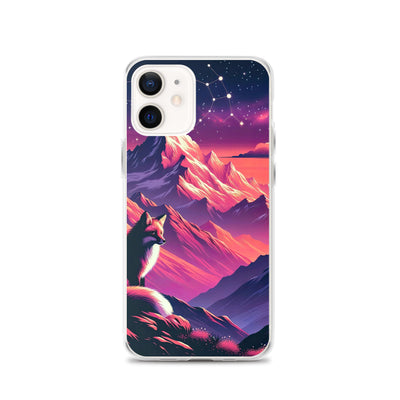 Fuchs im dramatischen Sonnenuntergang: Digitale Bergillustration in Abendfarben - iPhone Schutzhülle (durchsichtig) camping xxx yyy zzz iPhone 12