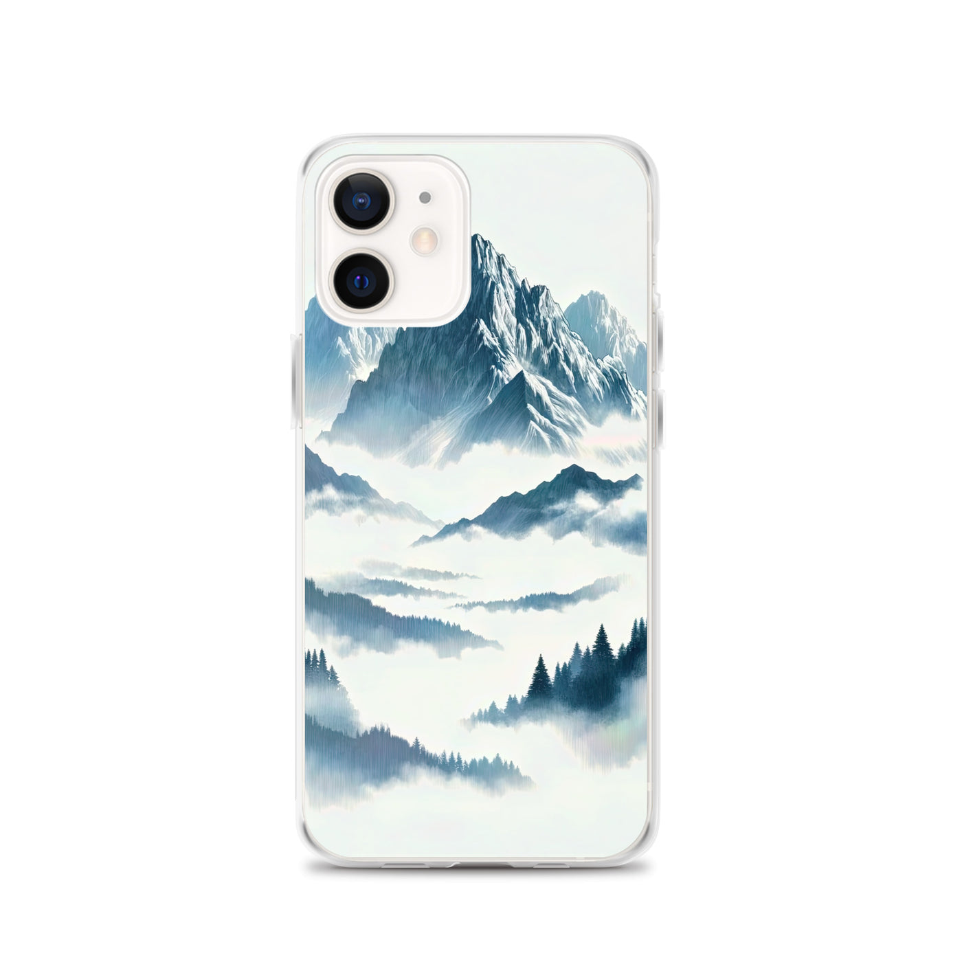 Nebeliger Alpenmorgen-Essenz, verdeckte Täler und Wälder - iPhone Schutzhülle (durchsichtig) berge xxx yyy zzz iPhone 12