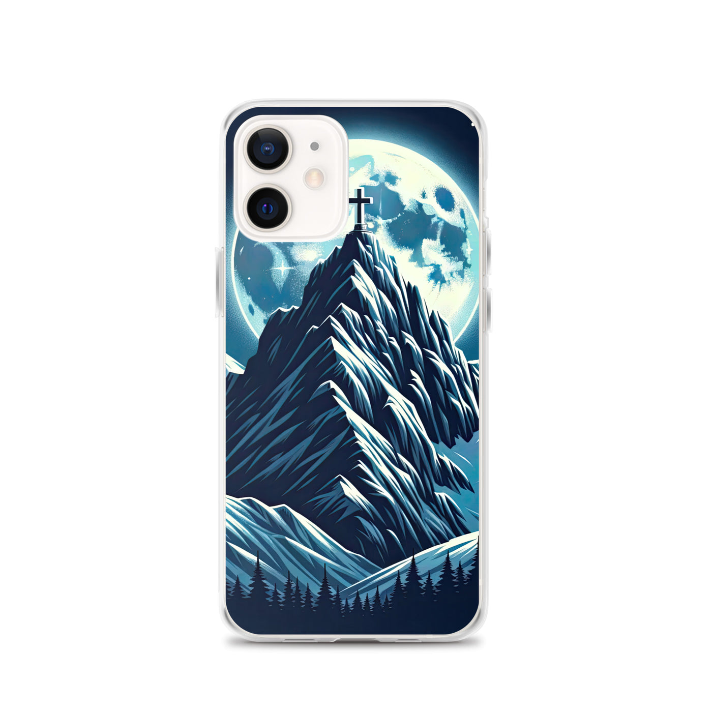 Mondnacht und Gipfelkreuz in den Alpen, glitzernde Schneegipfel - iPhone Schutzhülle (durchsichtig) berge xxx yyy zzz iPhone 12