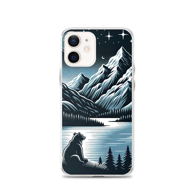 Bär in Alpen-Mondnacht, silberne Berge, schimmernde Seen - iPhone Schutzhülle (durchsichtig) camping xxx yyy zzz iPhone 12