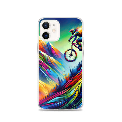 Mountainbiker in farbenfroher Alpenkulisse mit abstraktem Touch (M) - iPhone Schutzhülle (durchsichtig) xxx yyy zzz iPhone 12