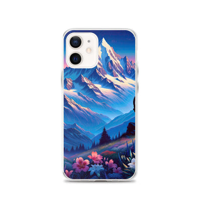Steinbock bei Dämmerung in den Alpen, sonnengeküsste Schneegipfel - iPhone Schutzhülle (durchsichtig) berge xxx yyy zzz iPhone 12