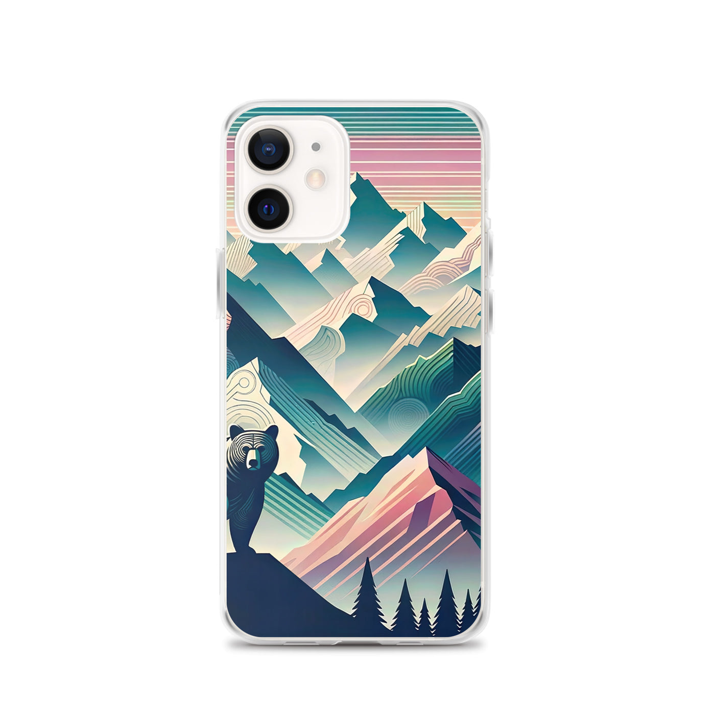 Bär im Panoramablick der Alpen, moderne Kunst-Gebirgsschichten - iPhone Schutzhülle (durchsichtig) camping xxx yyy zzz iPhone 12