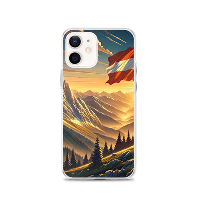 Ruhiger Alpenabend mit österreichischer Flagge und goldenem Sonnenuntergang - iPhone Schutzhülle (durchsichtig) berge xxx yyy zzz iPhone 12