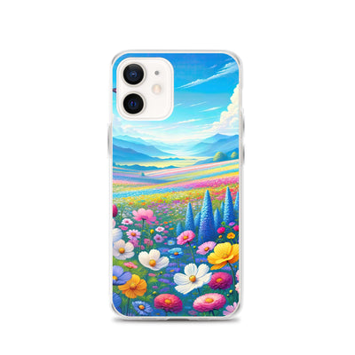 Weitläufiges Blumenfeld unter himmelblauem Himmel, leuchtende Flora - iPhone Schutzhülle (durchsichtig) camping xxx yyy zzz iPhone 12