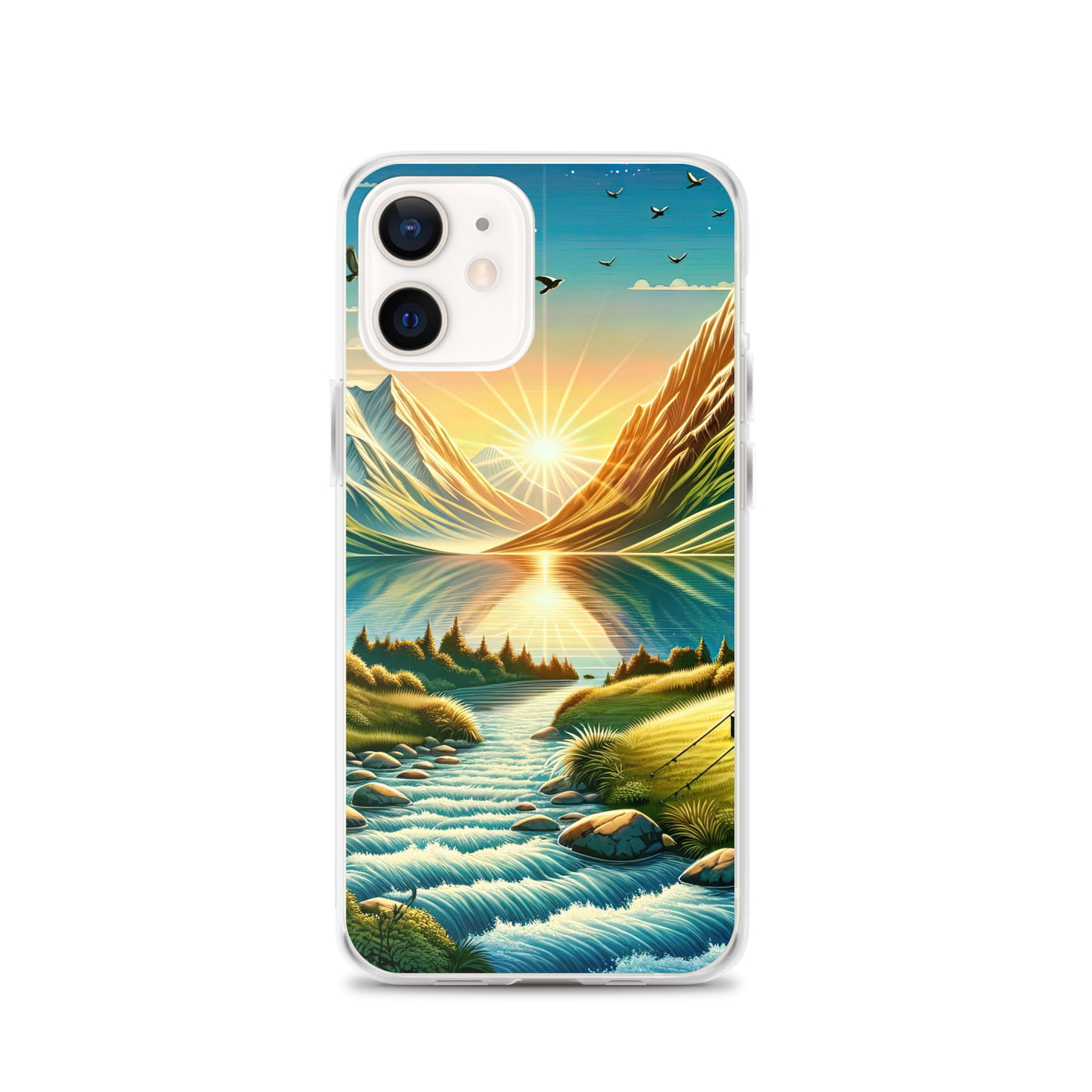 Zelt im Alpenmorgen mit goldenem Licht, Schneebergen und unberührten Seen - iPhone Schutzhülle (durchsichtig) berge xxx yyy zzz iPhone 12