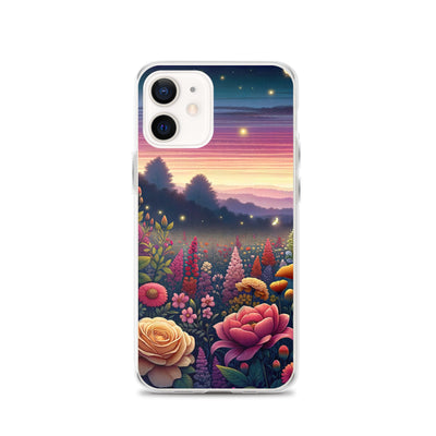 Skurriles Blumenfeld in Dämmerung, farbenfrohe Rosen, Lilien, Ringelblumen - iPhone Schutzhülle (durchsichtig) camping xxx yyy zzz iPhone 12
