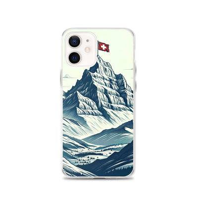 Ausgedehnte Bergkette mit dominierendem Gipfel und wehender Schweizer Flagge - iPhone Schutzhülle (durchsichtig) berge xxx yyy zzz iPhone 12