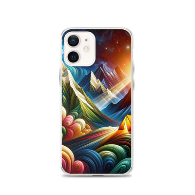 Abstrakte Bergwelt in lebendigen Farben mit Zelt - iPhone Schutzhülle (durchsichtig) camping xxx yyy zzz iPhone 12