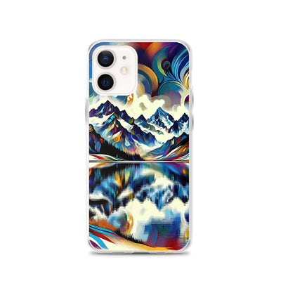 Alpensee im Zentrum eines abstrakt-expressionistischen Alpen-Kunstwerks - iPhone Schutzhülle (durchsichtig) berge xxx yyy zzz iPhone 12