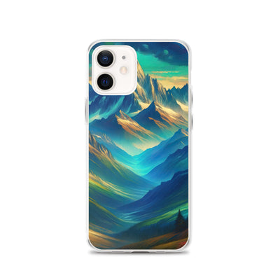 Atemberaubende alpine Komposition mit majestätischen Gipfeln und Tälern - iPhone Schutzhülle (durchsichtig) berge xxx yyy zzz iPhone 12