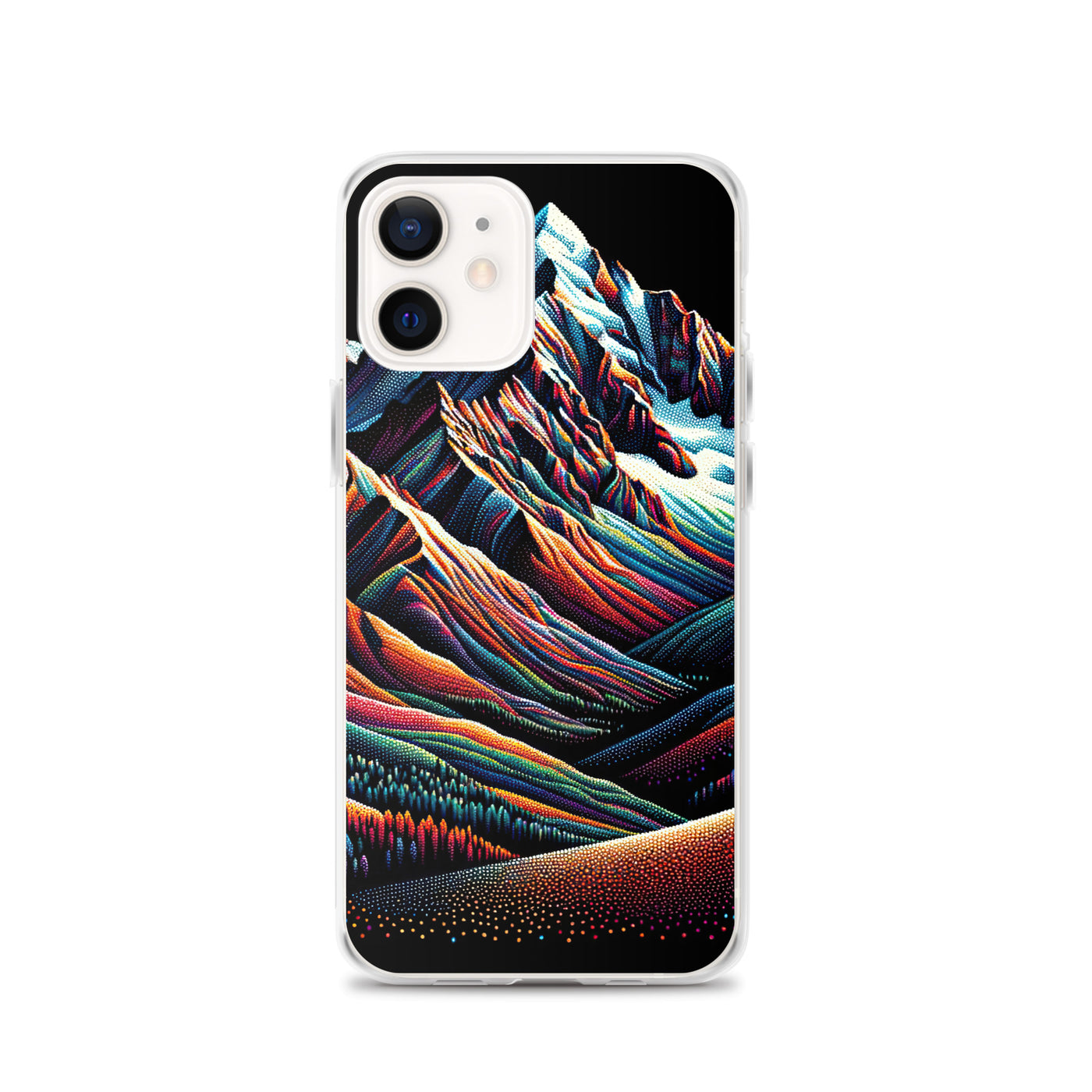 Pointillistische Darstellung der Alpen, Farbpunkte formen die Landschaft - iPhone Schutzhülle (durchsichtig) berge xxx yyy zzz iPhone 12