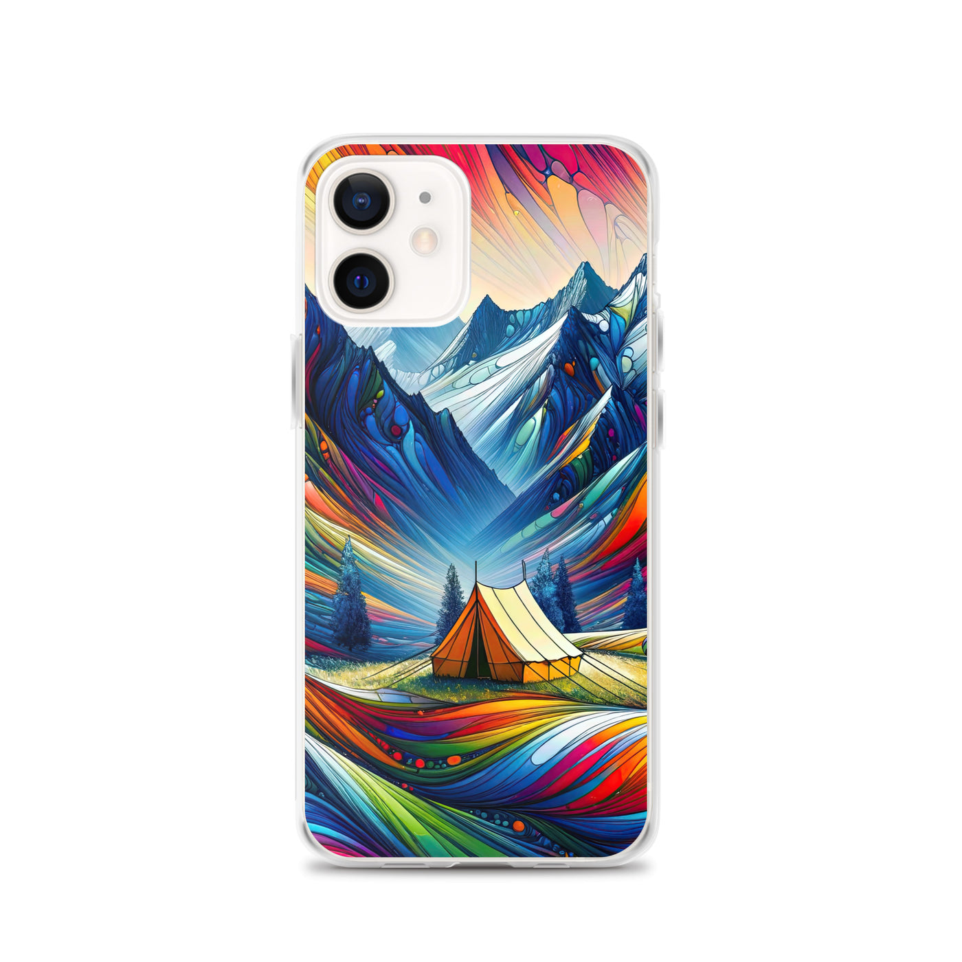 Surreale Alpen in abstrakten Farben, dynamische Formen der Landschaft - iPhone Schutzhülle (durchsichtig) camping xxx yyy zzz iPhone 12