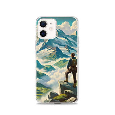 Panoramablick der Alpen mit Wanderer auf einem Hügel und schroffen Gipfeln - iPhone Schutzhülle (durchsichtig) wandern xxx yyy zzz iPhone 12