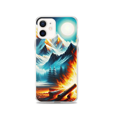 Ölgemälde von Feuer und Eis: Lagerfeuer und Alpen im Kontrast, warme Flammen - iPhone Schutzhülle (durchsichtig) camping xxx yyy zzz iPhone 12
