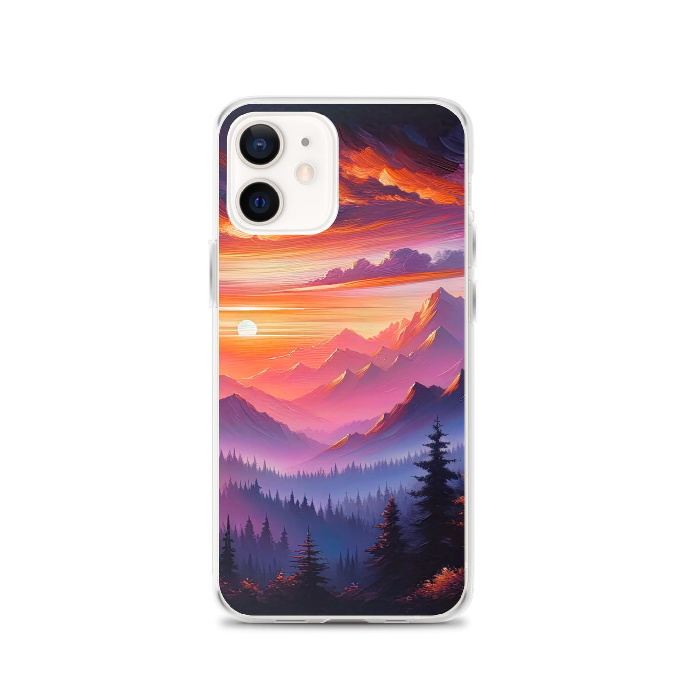 Ölgemälde der Alpenlandschaft im ätherischen Sonnenuntergang, himmlische Farbtöne - iPhone Schutzhülle (durchsichtig) berge xxx yyy zzz iPhone 12
