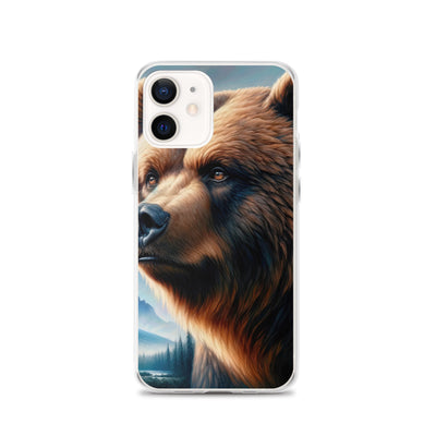 Ölgemälde, das das Gesicht eines starken realistischen Bären einfängt. Porträt - iPhone Schutzhülle (durchsichtig) camping xxx yyy zzz iPhone 12