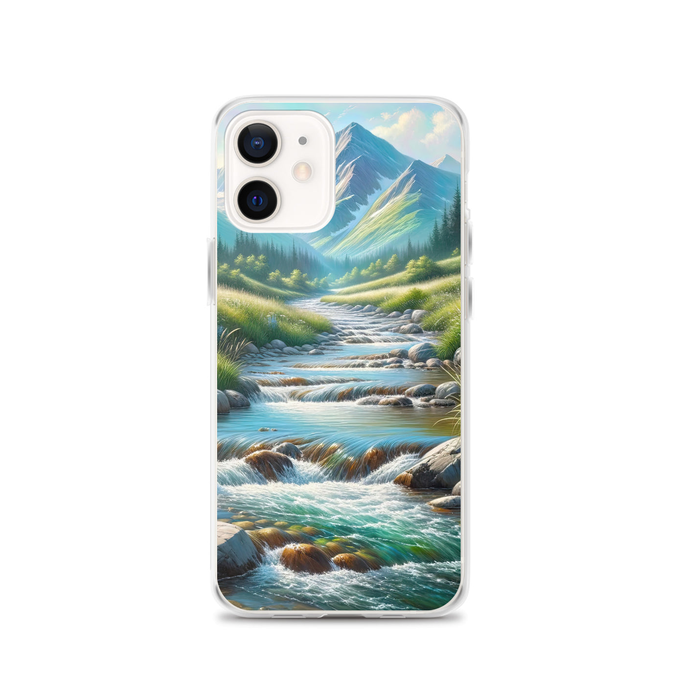 Sanfter Gebirgsbach in Ölgemälde, klares Wasser über glatten Felsen - iPhone Schutzhülle (durchsichtig) berge xxx yyy zzz iPhone 12