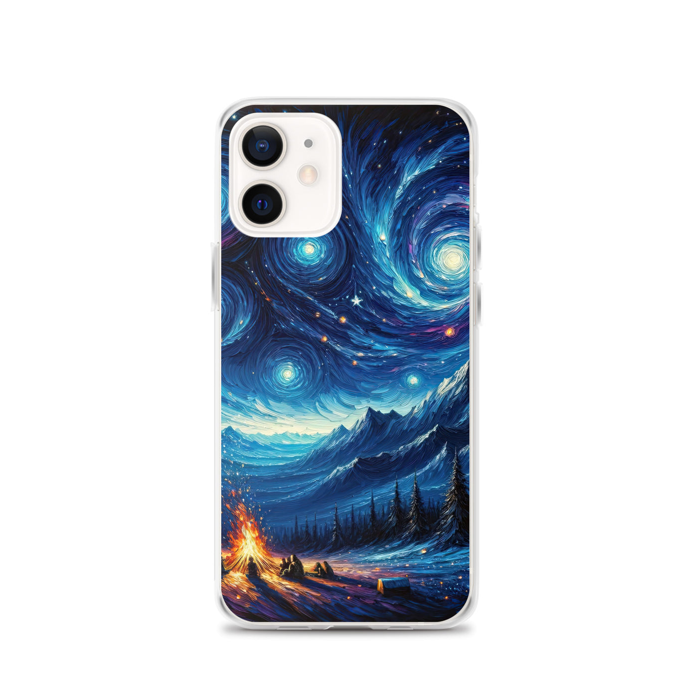 Sternennacht über den Alpen inspiriertes Ölgemälde, mystischer Nachthimmel in Blau - iPhone Schutzhülle (durchsichtig) camping xxx yyy zzz iPhone 12