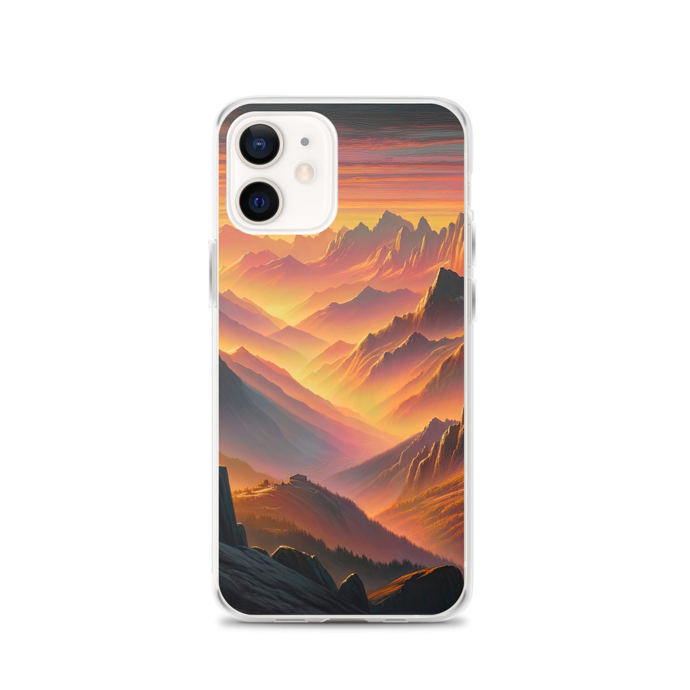Ölgemälde der Alpen in der goldenen Stunde mit Wanderer, Orange-Rosa Bergpanorama - iPhone Schutzhülle (durchsichtig) wandern xxx yyy zzz iPhone 12