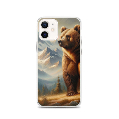 Ölgemälde eines königlichen Bären vor der majestätischen Alpenkulisse - iPhone Schutzhülle (durchsichtig) camping xxx yyy zzz iPhone 12