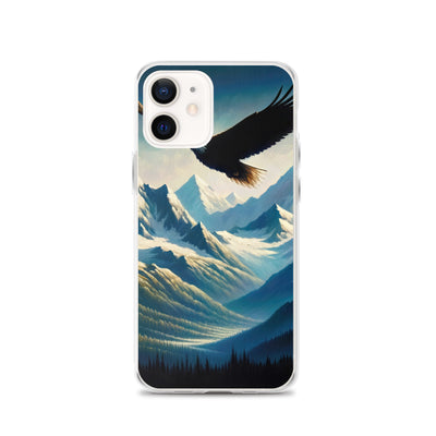 Ölgemälde eines Adlers vor schneebedeckten Bergsilhouetten - iPhone Schutzhülle (durchsichtig) berge xxx yyy zzz iPhone 12