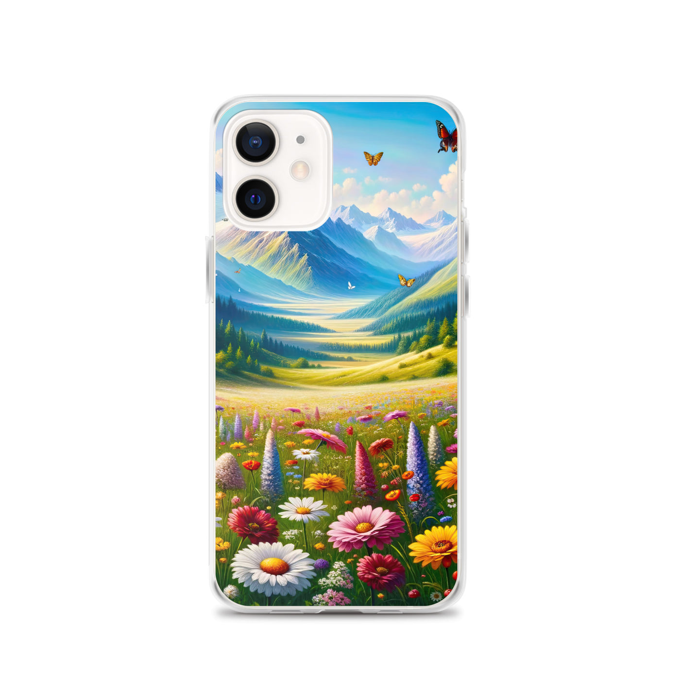 Ölgemälde einer ruhigen Almwiese, Oase mit bunter Wildblumenpracht - iPhone Schutzhülle (durchsichtig) camping xxx yyy zzz iPhone 12