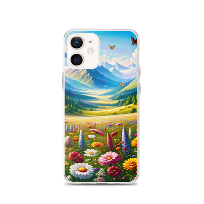 Ölgemälde einer ruhigen Almwiese, Oase mit bunter Wildblumenpracht - iPhone Schutzhülle (durchsichtig) camping xxx yyy zzz iPhone 12