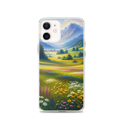 Ölgemälde einer Almwiese, Meer aus Wildblumen in Gelb- und Lilatönen - iPhone Schutzhülle (durchsichtig) berge xxx yyy zzz iPhone 12