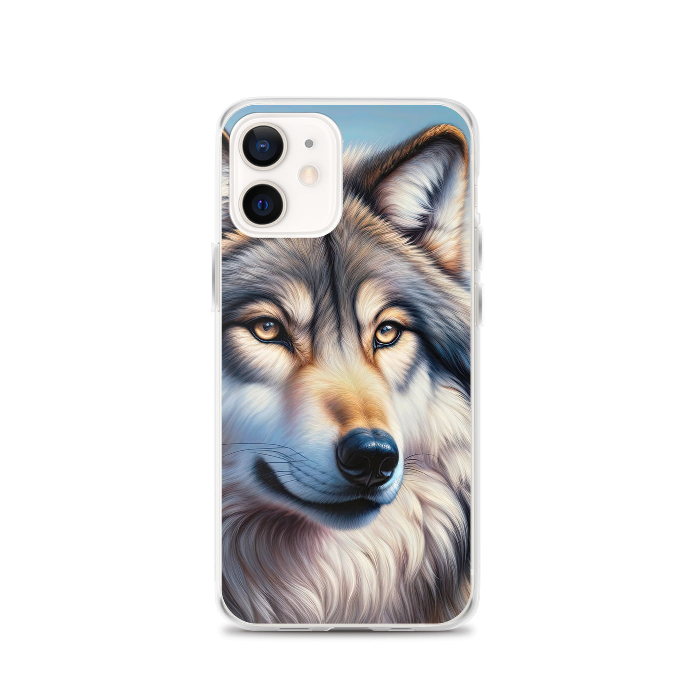 Ölgemäldeporträt eines majestätischen Wolfes mit intensiven Augen in der Berglandschaft (AN) - iPhone Schutzhülle (durchsichtig) xxx yyy zzz iPhone 12