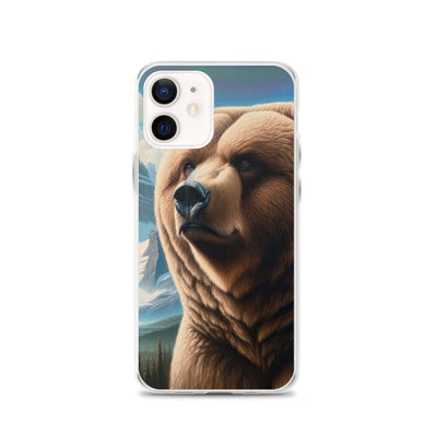 Realistisches Ölgemälde eines männlichen Bären in den Bergen mit Fokus auf Stärke und Schärfe - iPhone Schutzhülle (durchsichtig) camping xxx yyy zzz iPhone 12
