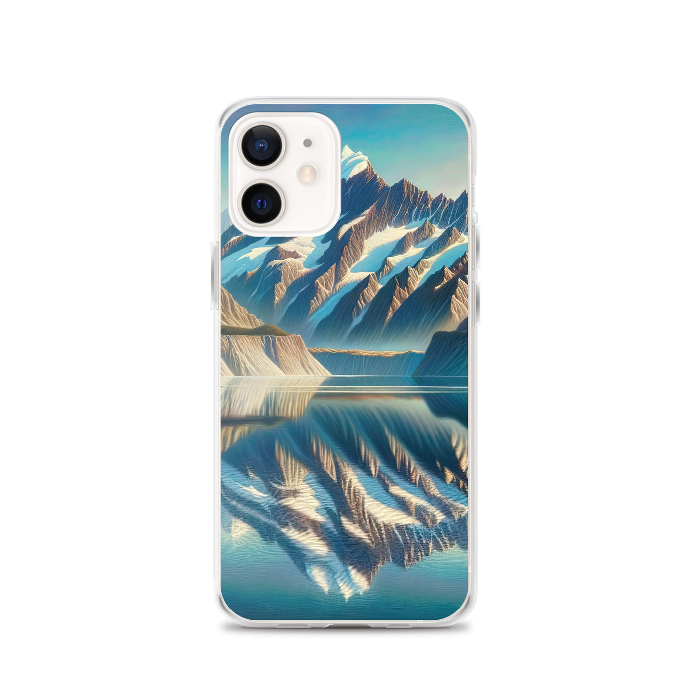 Ölgemälde eines unberührten Sees, der die Bergkette spiegelt - iPhone Schutzhülle (durchsichtig) berge xxx yyy zzz iPhone 12