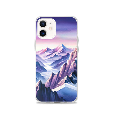 Aquarell eines Bergsteigers auf einem Alpengipfel in der Abenddämmerung - iPhone Schutzhülle (durchsichtig) wandern xxx yyy zzz iPhone 12
